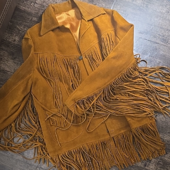 None Other - VINTAGE Men’s Fringe Suede Jacket - Burnt Orange Brown Sz‎ L / XL